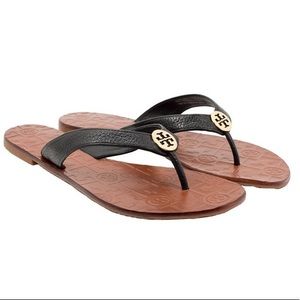 Tory Burch Thora Flip Flop Sandal - Black Pebbled Leather - Size 11